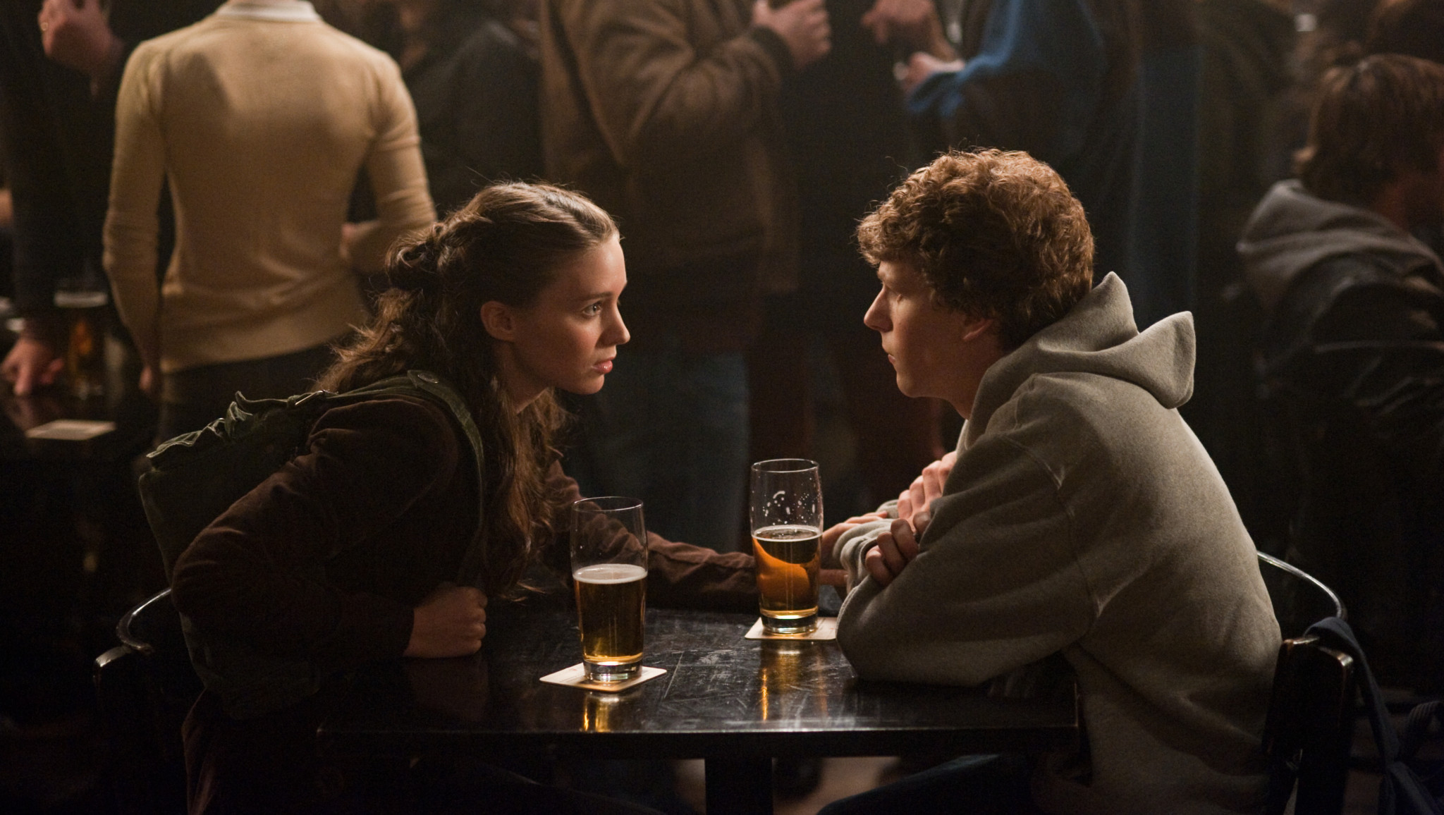 Rooney Mara, left, and Jesse Eisenberg in Columbia Pictures' "The Social Network."