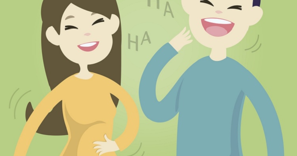 Cute couple laughing together, Vector illustration